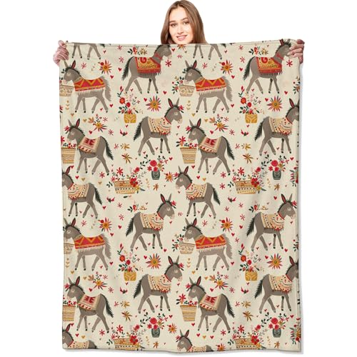 Rustic Donkey Blanket Colorful Floral Flowers Throw Blankets Gifts for Girls Boys Adults Lightweight Soft Fleece Cozy for Sofa Couch Bed Room Travel Birthday Farmhouse Decor 40x50in - color: Donkey, size: 40x50in