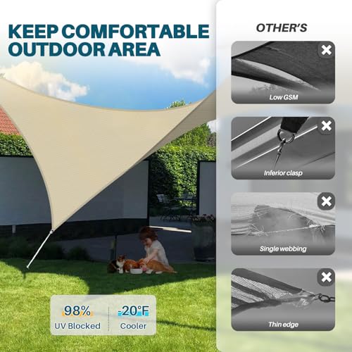 Coarbor 13'x13' Sun Shade Sail Outdoor Canopy Cover Rectangle Heavy Duty Shade Cloth for Backyard Yard Deck Patio Garden Outdoor, Beige - color: Beige, size: 13'x13'