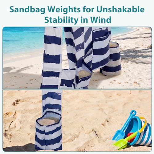 OLIXIS 6'×6' Beach Cabana Tent Sun Shelter – UPF 50+ Easy Setup Cool Canopy Tent Sun Shade with Side Wall, Wind Resistant Beach Cabana for Whole Family - color: Dark Blue Stripes, size: 6x6 ft