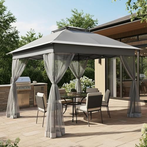 Bezseller 11x11 Pop Up Gazebo with Mosquito Netting, Easy 1-Person Setup Outdoor Canopy, Water-Resistant Portable Shelter for Patio, Backyard & Garden, UV Protection, Deep Grey - color: Deep Grey, size: 11"x11"
