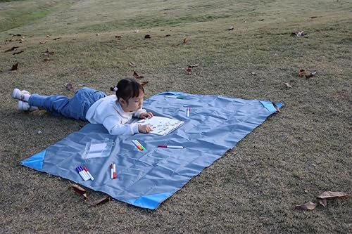 Orga'Neat Pocket Picnic Blanket, Beach Mat Waterproof Sandproof, Compact Lightweight Small Tarp for Camping, Hiking, Backpacking, Festival, Travel, Foldable in Bags (Grey/Blue, 55"x39") - color: Grey/Blue, size: 55"x39"
