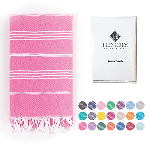 Hencely Turkish Beach Towel 37x68 Oversized, Sand-Free, Quick-Dry, Lightweight - Travel Essential for Pool & Bath - Striped 100% Cotton Bathroom Towels Accessories Gift (Pink) - color: Pink