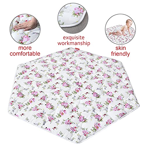 Hexagon Playpen Mat, Floral Print Baby Playmat fits Regalo Portable Play Yard 48 Inch, Six Pannel Playpen Kids Tent Mat Hexagon Rug Mat - color: Floral, size: for Regalo Play Yard 6 Panel