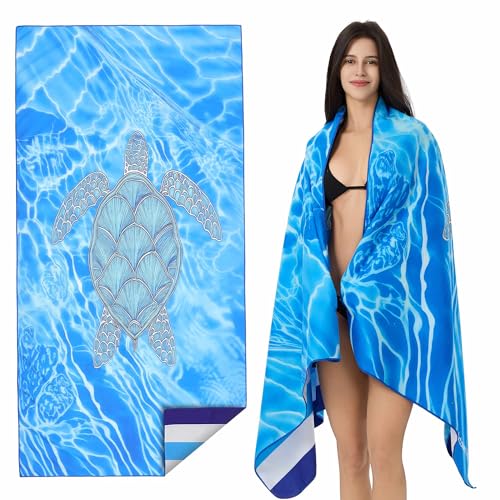 Microfiber Extra Large, Oversized Cute Turtle/Shark Beach Towels (70''x35'') - 2 Pack XL Quick Dry Striped Towels for Adults，Sand Free for Pool, Spa, Swim & Travel - Ultra Soft & Lightweight - color: 2 Pack Turtle