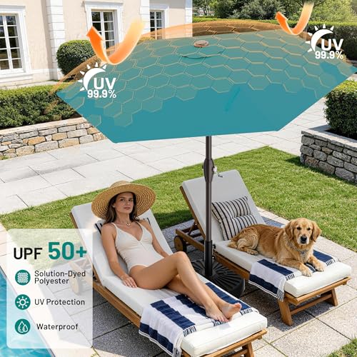 AreShark 7.5FT Patio Umbrella Table Market Umbrella with 6 Sturdy Ribs, Button Tilt/Crank, Heavy-Duty Outdoor Umbrellas for Pool, Deck, Garden and Backyard, Cerulean - color: Cerulean, size: 7.5FT