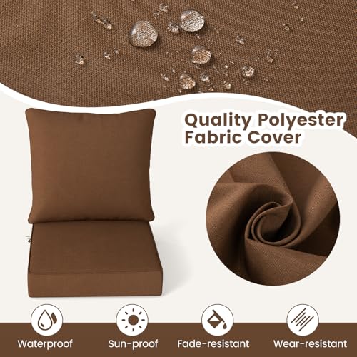 Giantex Patio Cushion Set, Outdoor Chair Seat Pads w/Non-Slip Rope Belts, Detachable Patio Furniture Cushions, Thick Seat Cushion & Back Cushion for Living Room Floor Sofa Patio Garden Chair (Brown) - color: Brown