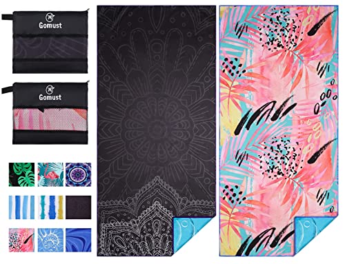 2 Pack Lightweight Thin Beach Towel Oversized 71"x32" Big Extra Large Microfiber Sand Free Towels for Adult Quick Dry Travel Camping Beach Accessories Vacation Essential Gift Black Mandala Pink Leaf - color: 2 Pack Black Mandala Pink Leaf