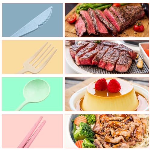 4 Sets Reusable Utensils Set with Case,Camping Cutlery Set Travel Silverware Set with Case Lunch Utensils Set for Work,Utensil Sets for Lunch Picnic Daily Use Outdoor (COLOR A) - color: COLOR A