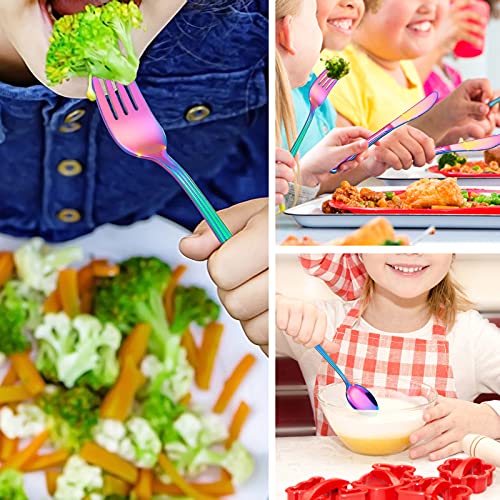 LIANYU 12-Piece Rainbow Kids Silverware Set, Stainless Steel Toddler Utensils Flatware Set, Child Cutlery Tableware for 4, Include knife Fork Spoon, Mirror Finished, Dishwasher Safe - color: Rainbow