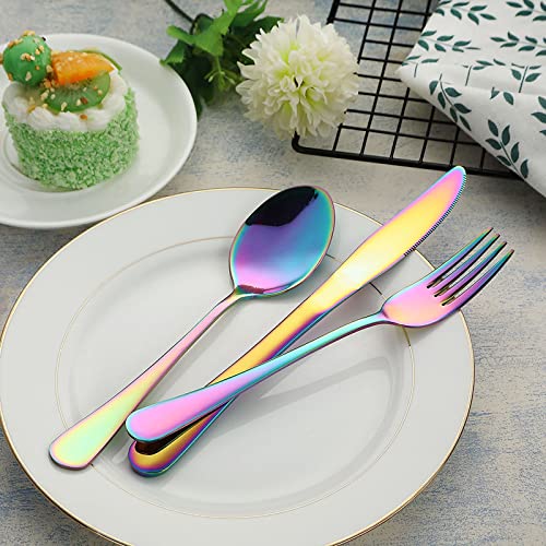 VANDBAO Camping Utensils Set, Portable Travel Utensils with Case for Fixing Tableware, Reusable Stainless Steel Stable Cutlery Set, Lunch Picnic Flatware Silverware (Rainbow Set) - color: Rainbow Set, size: 9 Pieces - Medium