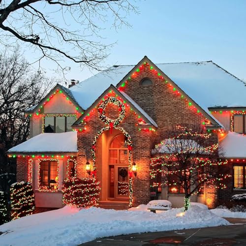 YEGUO 4 Pack Red and Green Solar Fairy Lights, Each 33ft 100 LED Christmas Lights Outdoor Waterproof, 8 Modes Sliver Wire Solar String Lights - color: Green and Red