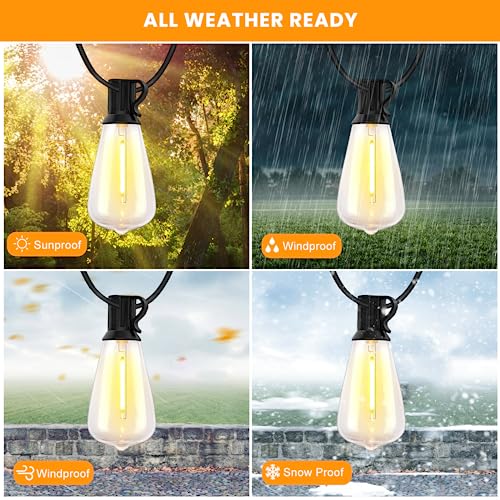 Bdrofn 300FT Solar String Lights Outdoor Waterproof, Solar Patio Lights with Remote Control & 90+5 Dimmable ST38 Edison Bulbs Shatterproof,Solar Powered String Lights for Outside Garden Backyard - size: 300FT