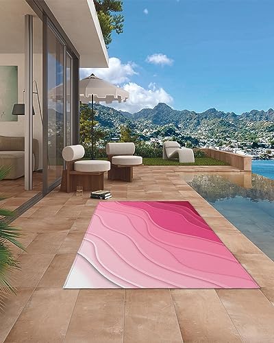 Outdoor Rug 6'x9' for Patio Clearance Large Outside Rug Chenille Patio Rugs Indoor Outdoor Carpet Modern Abstract Lines Ombre Pink Area Rugs for Camping Porch Deck Balcony - color: Ombreidt9311, size: 6' x 9' (Rectangular)