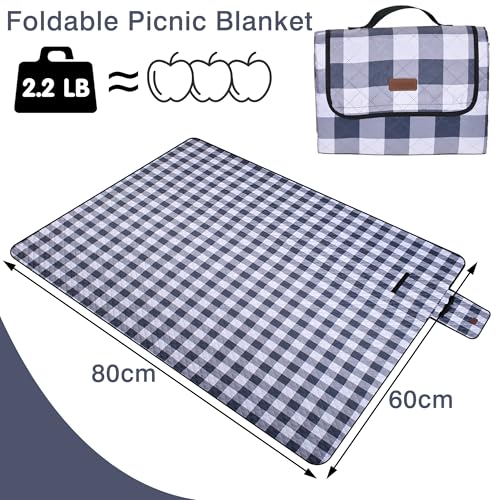 Extra Large Picnic Blanket 80''x 60'' Picnic Mat Waterproof Sand Proof Foldable for Beach, 5-Layer Outdoor Blanket for 6 to 8 Adults,Camping Lawn Hiking Travel Park Music Festival Wedding Mats(Gray) - color: Grey, size: 5' x 6'8" (Square)