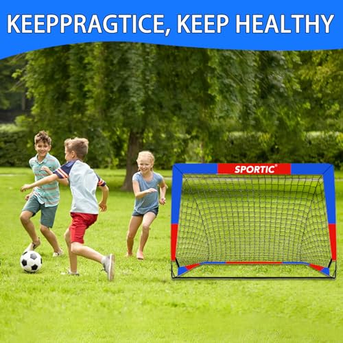2 Pack 4' x 3' Soccer Goal Net Set, Pop Up Kids Practice Soccer Goals for Indoor and Outdoor.Portable Soccer Net with Carrying Bag & Ground Pegs, Perfect for Backyard, Field, Court - color: Red and Blue