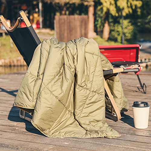 Sonive Blanket 52x75, Packable Compact Blanket Weatherproof Outdoor Down Alternative Throw Puffy Warm Quilt for Camping, Hiking, Backpacking, Picnic, Stadium Army Green - color: Army Green