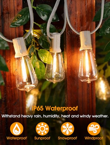 Larkvue 25FT Outdoor String Lights, Patio Lights with 10+1 2700K LED Dimmable Waterproof Outside Hanging ST38 Edison Bulbs for Backyard, White Cord - color: White, size: 25FT
