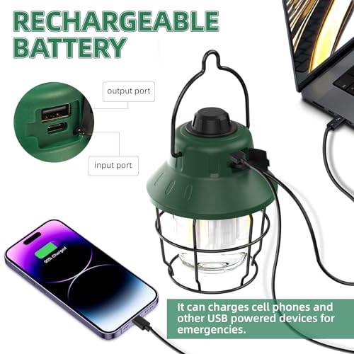 JINIU Rechargeable LED Camping Lantern, Mini Retro Portable Waterproof Lantern, 1000LM, 3 Light Modes (2700-6500K) Stepless Dimming Brightness, Hanging Tent Light for Camping, Power Outages - style: Green