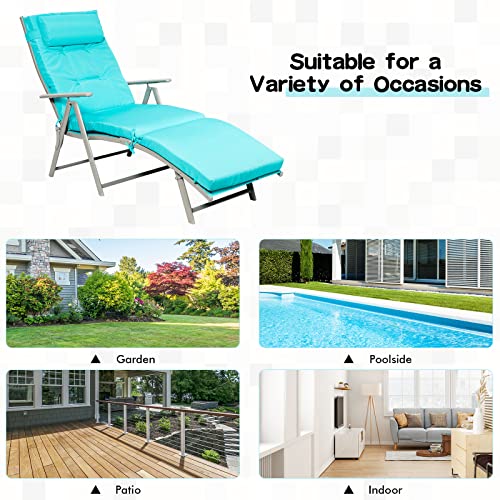 Giantex Chaise Lounge Chair for Outside, Pool Folding Reclining Beach Chair W/Removable Cushion&Headrest Pillow, Outdoor Lounge Chaise w/ 7 Backrest Positions, Portable Patio Lounger (1, Turquoise) - color: Turquoise