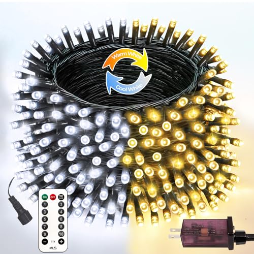 75.8 FT 200 LED Color Changing Christmas String Lights with Remote & Timer & Memory Function, 9 Lighting Modes Waterproof Fairy Lights for Xmas Tree Yard Holiday Party Garden (Warm White & Cool White) - color: Warm White & Cool White, size: 200LED