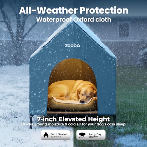 Zooba 36" Large Dog House for Large Dog Indoor or Outside, Weatherproof 600D PVC Outdoor, Featuring Breathable 2x1 Textilene Elevated Dog Bed, Easy Clean (Blue) - color: Blue, size: Large: 36 inch
