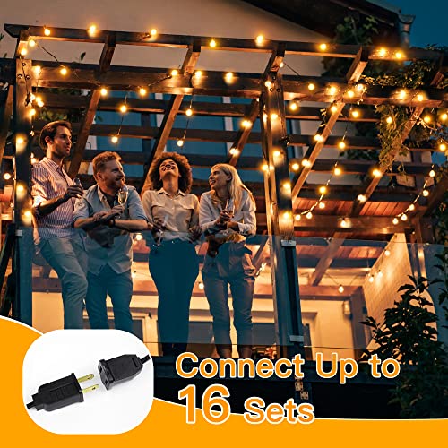 Ollny 50FT Outdoor String Lights, Waterproof Connectable Shatterproof Outside Light with 25 Edison + 2 Spare LED Bulbs Plug in, Patio Lights for Indoor Balcony Porch Camping Deck - color: Black Wire, size: 50FT-Warm White