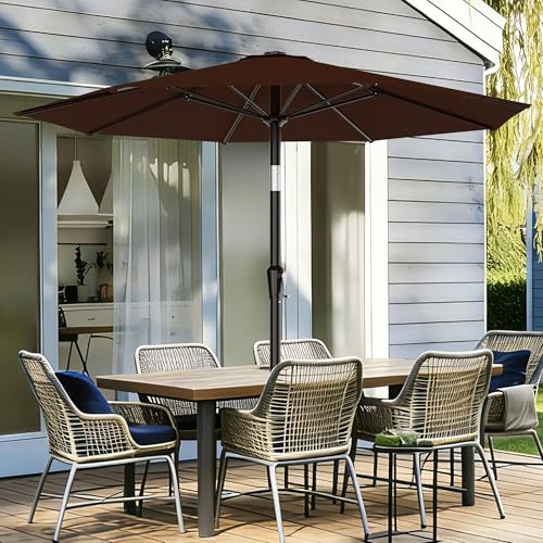 AreShark 9 FT Patio Umbrella for Outdoor, Outdoor Table Umbrella with Push Button Tilt and Crank, Outdoor Patio Umbrellas with 8 Sturdy Ribs for Market, Garden, Pool (Brown) - color: Brown, size: 9ft