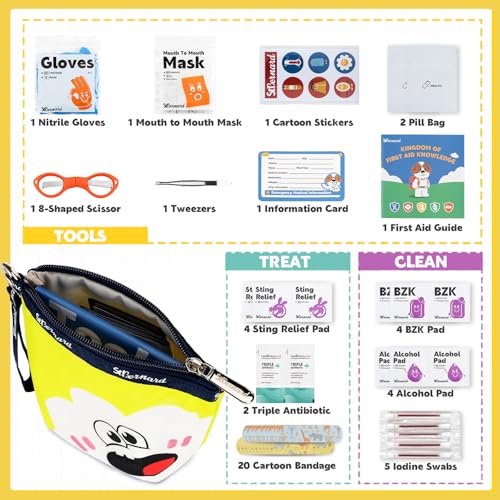StBernard Kids First Aid Kit, EDC Mini Portable Medical Kit with Cute Bandages, Tools for Children's Daily Boo-Boos, Suits for Home, School, Camping, Hiking, Cub Scouts, Backpacking(Yellow) - color: Yellow, size: EDC