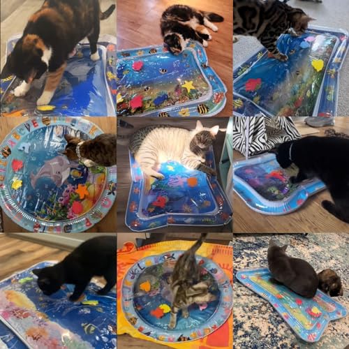 Cat Water Mat, 2025 Upgraded Thickened Anti-Scratch Leak Proof Cats Water Sensory Play Mat with Floating Fish, Pet Summer Cooling Pad, Interactive Cat Toys to Play for Indoor Cats (B)