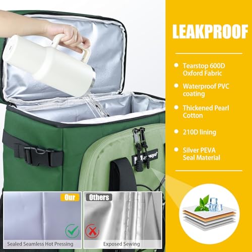 Backpack Cooler - AYAMAYA Upgrade Leakproof Cooler Backpack with Padded Top Handle, 40 Cans Large Waterproof Insulated Camping Coolers for Beach, Fishing, Picnic, Travel, BBQ - color: Green