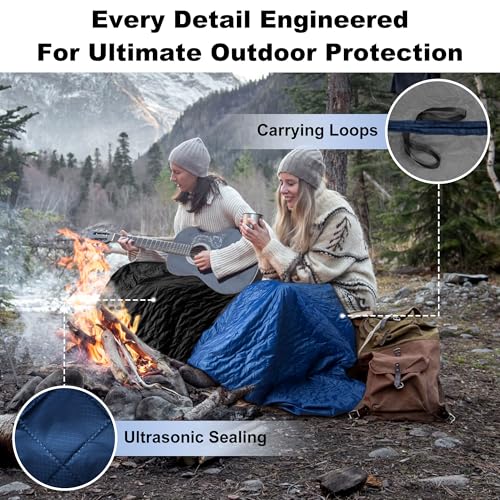 Waterproof Outdoor Blanket 82”X 55” Packable, Stadium Blankets for Camping with Sherpa Fleece Lining, Large Windproof Emergency Mat for Garss Picnic Hiking Road Trip, Machine Washable, Navy 300GSM - color: Sherpa Navy-300 Gsm, size: 82"x 55"