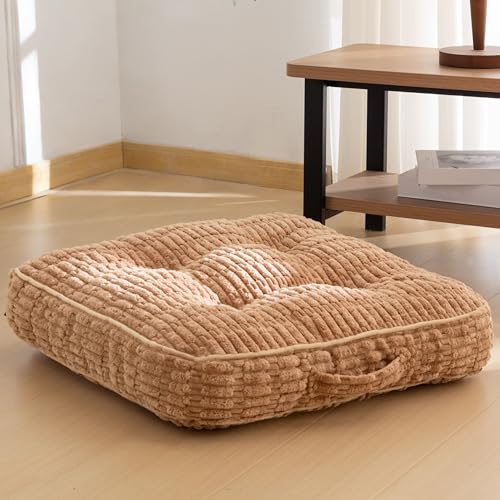 Washable Floor Pillow Cushion for Adults, Meditation Cushion Pillow, Removable Tufted Blended Corduroy Cover, Large Square Floor Sitting for Tatami Living Room or Yoga, 22x22 Inch, Machine Washable - color: Square Coffee, size: 4" Thick(Pack of 1)