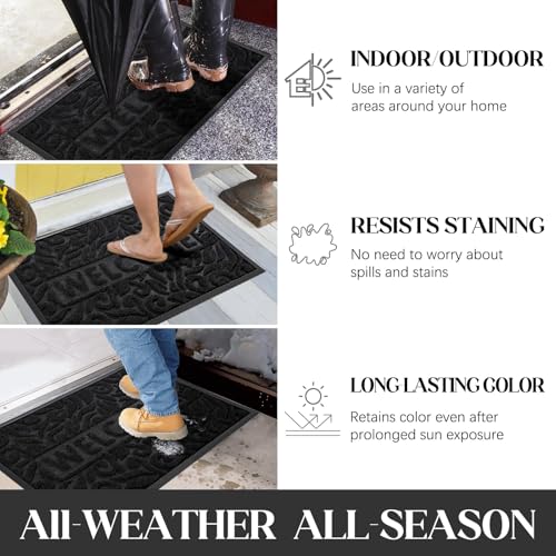 Yimobra Large Welcome Mat 36x24, Waterproof Non-Slip Outdoor Mats for Front Door Outside Entrance, Low-Profile Entryway Mat Indoor for Garage Patio, Black - color: Black, size: 36x24 Inch