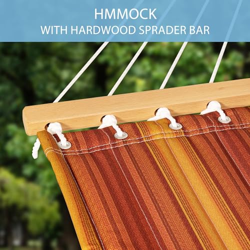 Lazy Daze Hammocks 12FT Quilted Hammock Double 2 Person Hammock with Spreader Bar and Pillow for Outside Outdoor Patio Backyard QFH12 - color: Mixed Red Stripes