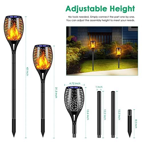 TomCare Solar Lights Outdoor 99 LED Higher & Larger Flickering Flame Solar Torch Lights 43" Waterproof Outdoor Lighting Solar Powered Pathway Walkway Lights for Outside Garden Patio Yard, 4Pack - color: Black, size: Large - 4 Pack