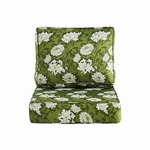 ARTPLAN Deep Seat Outdoor Patio Chair Cushions,2-Piece Seat and Back Cushion Set 24x24x6 and 18x24 Inches,Square,Floral,Green Flowers - color: Green