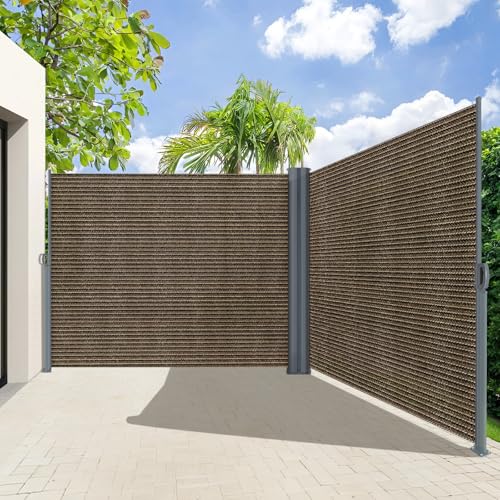 KANAGAWA 71'' x 236'' Retractable Side Awning - Folding Patio Privacy Screen | Waterproof & UV-Resistant Outdoor Shade Divider for Patio, Garden, Balcony & Commercial Use(Mocha) - color: Mocha, size: 71'' x 236''