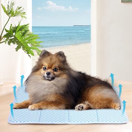 Cooling Dog Mat Q-Max>0.5 - Rapid Cooling Tech, Thin Breathable Crate Pad, Portable Washable Summer Mat, Chill Soothing Fabric - 24"x18" Small Dog/Cat, Blue - color: Blue, size: 24"L x18"W x 0.8"H