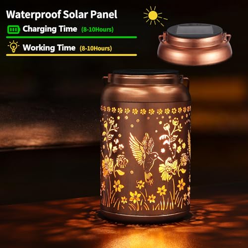 Solar Lanterns Outdoor Waterproof Hummingbird Garden Decor Gifts for Women Mom Grandma Hanging Solar Lights Metal Solar Decoration Outside for Yard, Patio, Backyard, Porch - style: Hummingbird