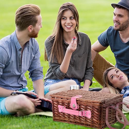 Picnic Basket Set for 4 with Waterproof Blanket Mat Insulation Bag Wicker Pink Stripe Classic Fresh Gift for Christmas Thanksgiving Wedding Birthday Camp Outdoor Beach Travel - color: Pink Stripes