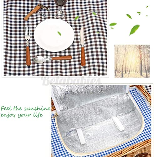 Wicker Picnic Basket for 2 with Waterproof Picnic Blanket and Cutlery, Picnic Set with Sand-Proof Beach Mat, Willow Gift Hamper for Outdoor Lake Beach Camping and Party