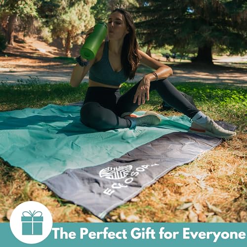 ECCOSOPHY Sand Proof Beach Blanket - Waterproof Picnic Blanket 60x55 Outdoor Compact Pocket Blanket Lightweight Ground Cover for Hiking Camping Festivals Sports Travel with Bag & Stakes (Pistachio) - color: Pistachio
