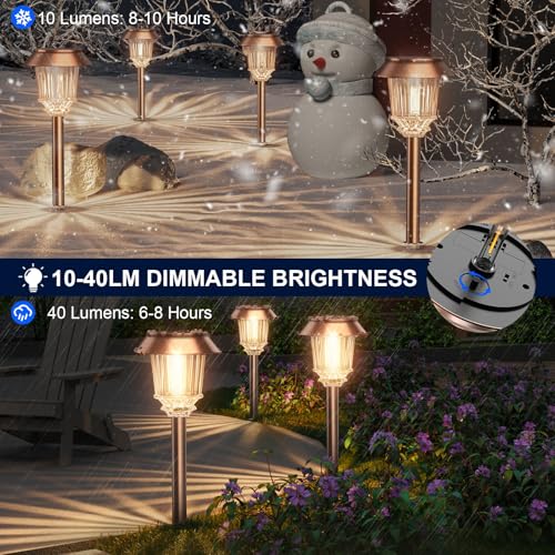 XMCOSY+ Solar Pathway Lights Outdoor - 6 Pack Solar Lights Outdoor Waterproof, 10-40 LM Dimmable Auto On/Off Solar Outdoors Lights Yard Garden Walkway Driveway (Warm White) - color: Copper, size: 6 Packs