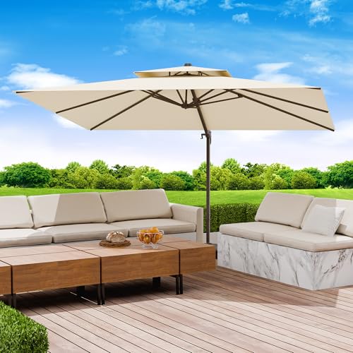 10x13 FT Patio Umbrella, Large Cantilever Rectangular Double Top Heavy Duty Offset Umbrellas with 360° Rotation, Outdoor shade for Garden Deck Pool Patio, Beige - color: Beige, size: 10x13 FT