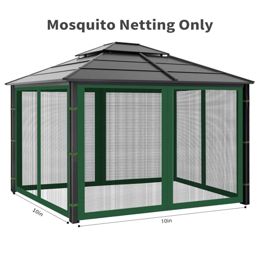 Gazebo Replacement Mosquito Netting Outdoor Universal Gazebo Canopy 4-Panels Screen Sidewalls with Zipper for Patio Garden (Green, 10x10) - color: Green, size: 10x10