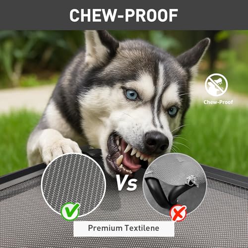Sytopia 42'' Outdoor Elevated Dog Bed for Large Dogs, Chew-Proof Pet Camping Raised Cot with Breathable Mesh - Durable Frame, Cooling Hammock Bed, Non-Slip Feet, Waterproof, Easy Clean - size: Large