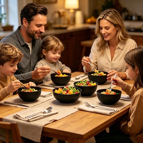 Wheat Straw Bowls Set of 4, Unbreakable Reusable Cereal Bowls, Large Lightweight Microwave & Dishwasher Safe, BPA Free Bowls for Salad, Soup, Ramen & Oatmeal (Black) - color: Black