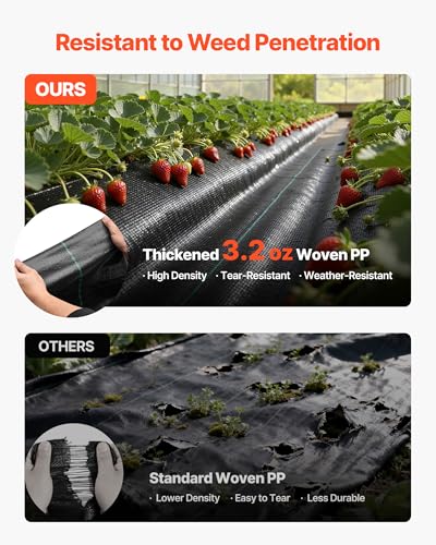 VEVOR Weed Barrier Fabric Heavy Duty, 1.3x100FT 3.2oz Landscape Fabric, Woven Weed Blocker Fabrics, Garden Fabrics Weeds Barrier, Weeds Control Ground Cover, Geotextile Webbing, Gardening Mat, Black - size: 1.3FT*100FT-3.2oz