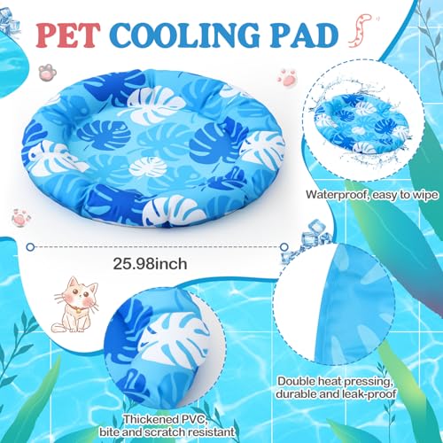 Drydiet Pet Cooling Mat for Medium Dogs and Cats, 25.2'' x 25.2'' Thickened Round Blue Pad Anti-Grab Internal Gel Without Water Filling, Lightweight, Washable, Playmat for Indoor/Outdoor - color: Blue, size: 25.2'' X 25.2''