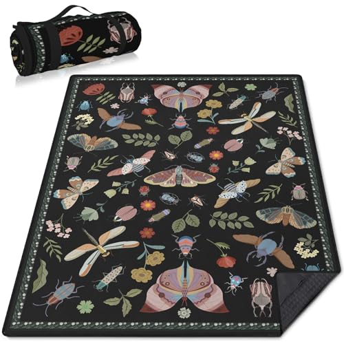 Insect Picnic Blankets Waterproof Foldable, 80″X80″ Extra Large Picnic Mat Boho Outdoor Blanket for Grass, Cute Packable Beach Blanket Sandproof Picnic Accessories for Camping Music Festival Park Lawn - color: C06, size: 6'8" X 6'8" (Square)